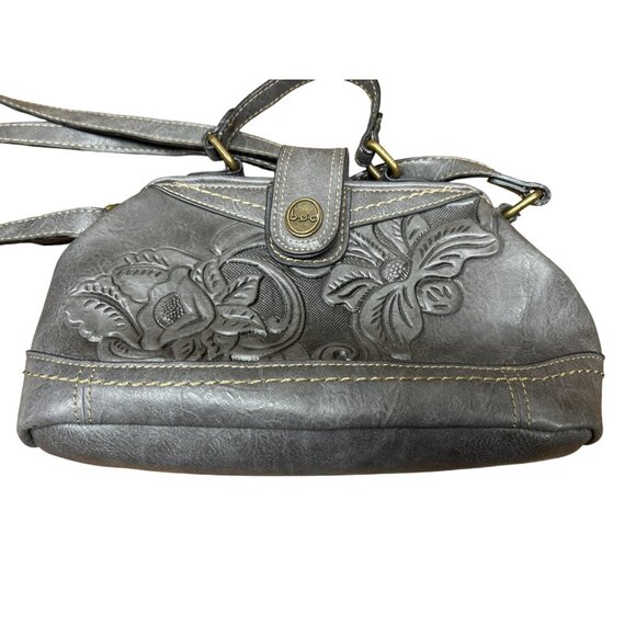 B.O.C. Embossed Floral Gray Handbag - Vegan Leather Top Handle & Crossbody Strap - Picture 2 of 9
